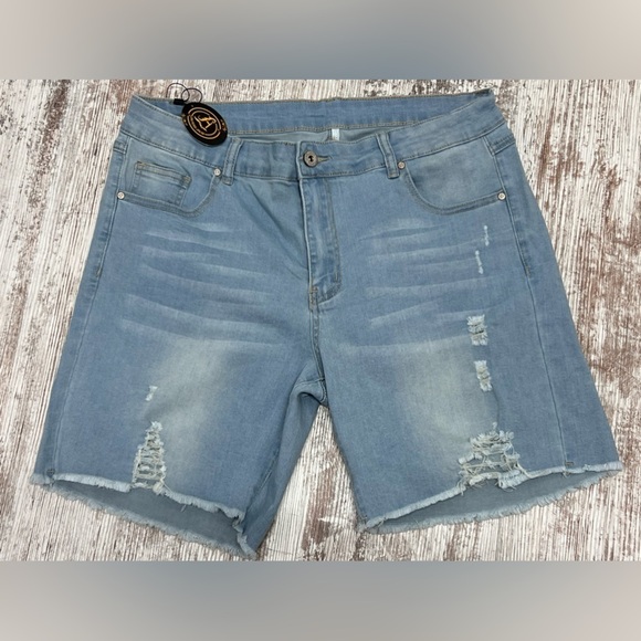 Women’s Junior High Waisted Denim Ripped/Frayed Hem Shorts - Picture 1 of 7